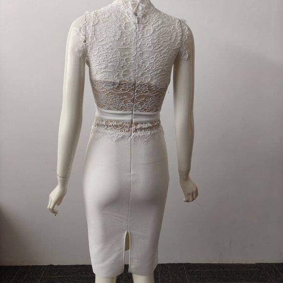 White lace dress with cutouts, tight-fitting bodycon mini skirt - Picture 2 of 4